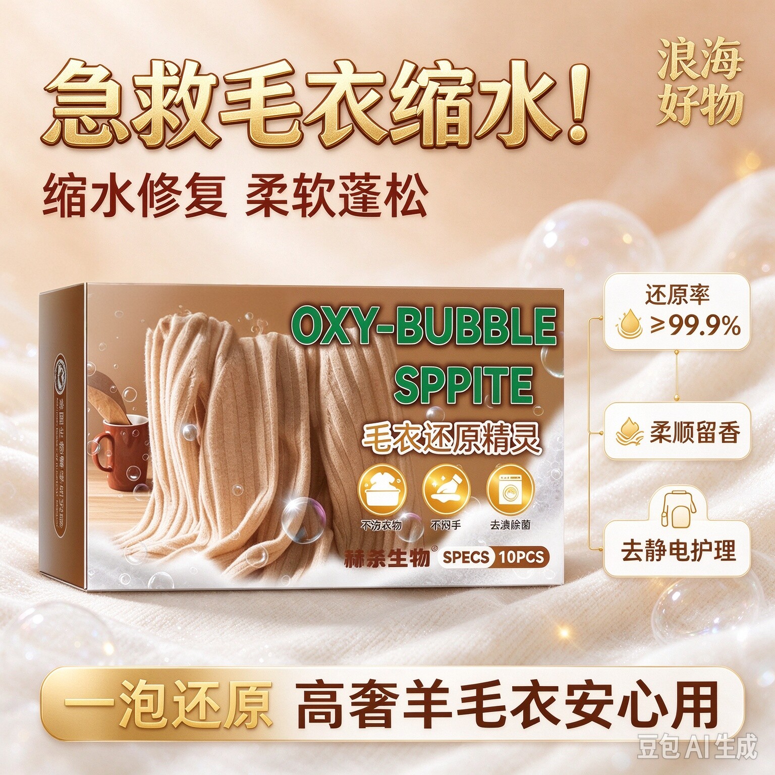【羊绒毛衣还原颗粒】可机洗防缩水护理蓬松柔顺羊绒衫毛衣还原HQ