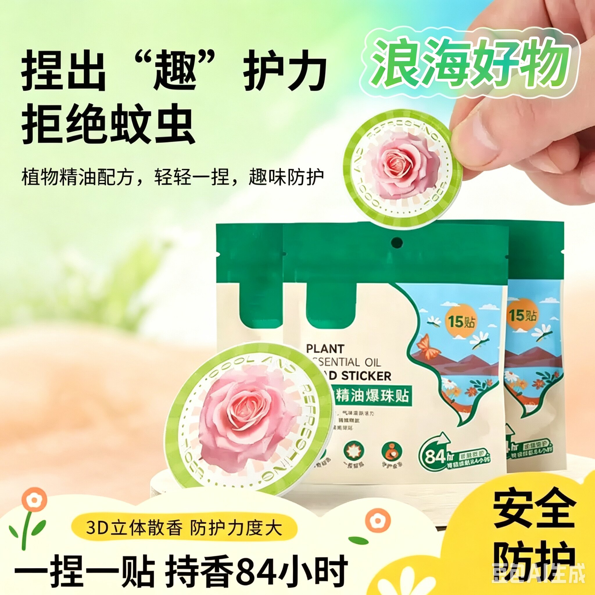 夏季爆珠户外出门便携精油爆珠贴驱蚊液清新防护成人宝宝WL