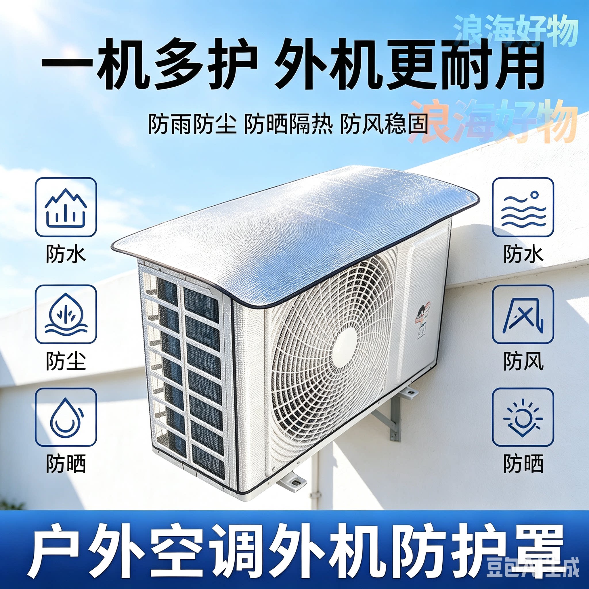 空调外机防晒铝膜罩通用款加厚隔热降温防雨防尘室外机保护套RR