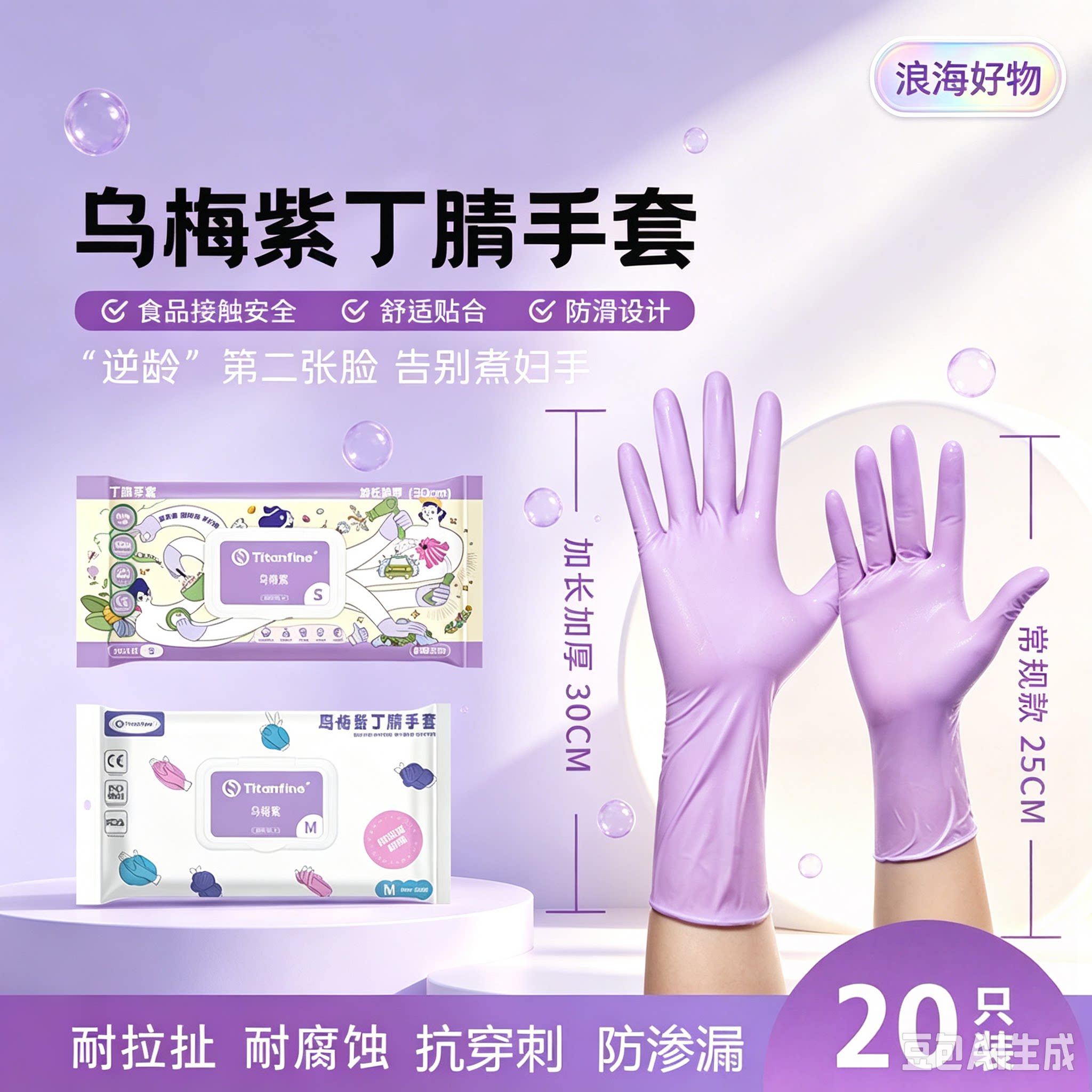 【下单立减50】乌梅紫丁腈食品级手套家务厨房洗碗防油耐磨防滑HQ