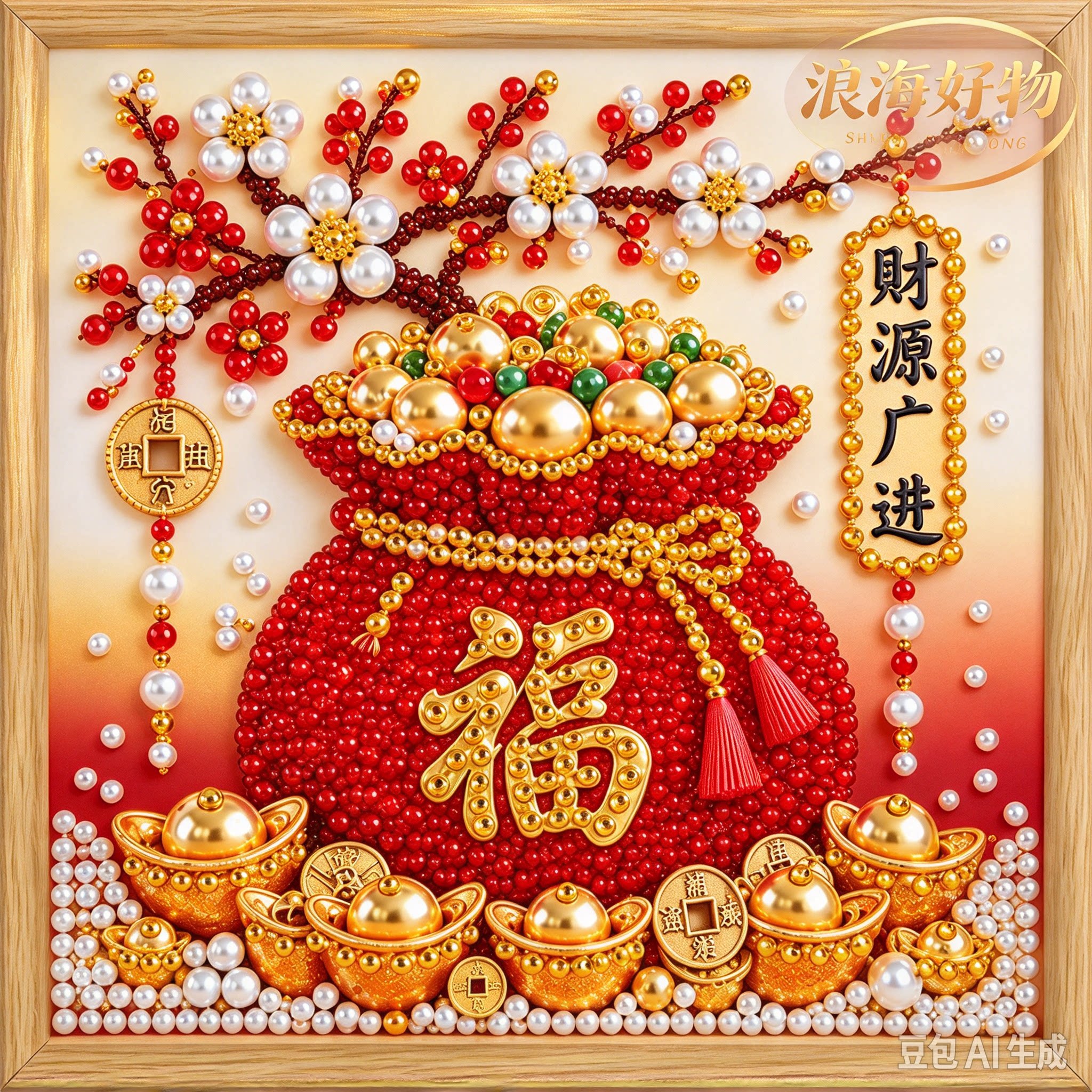 摇钱树吉祥财神福禄diy珍珠画手工制作材料包自粘桌面摆台装饰RR2