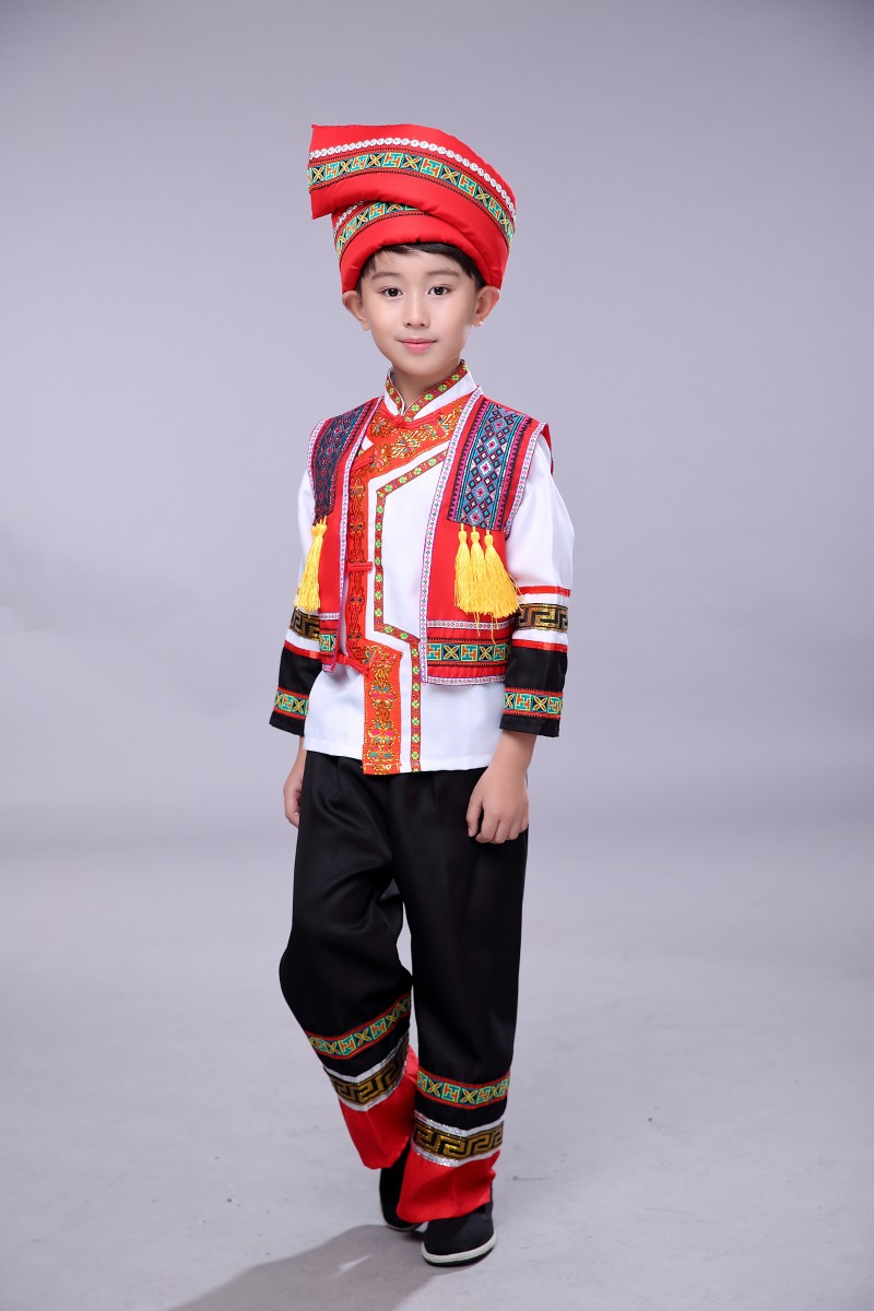 现货速发男孩锡伯族服装童少数民族传统表演服舞蹈幼儿衣服舞台演