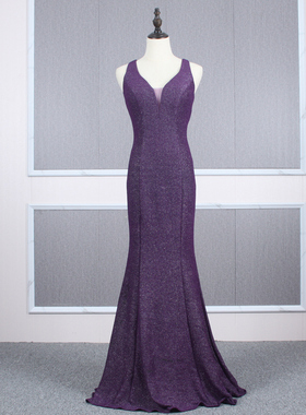 快速发货新款性感深V简约礼服长裙司仪演K出长裙年会晚会主持长裙