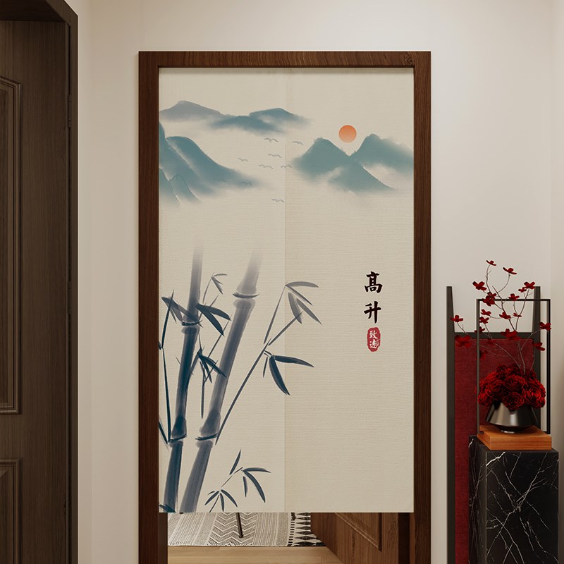 现货速发新中式禅意门帘隔断帘客厅免打孔装饰半帘卧室挂帘卫生间