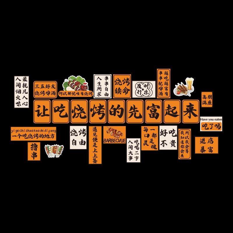快速发货工业风网红烧烤店装饰创意墙面I贴纸壁画串串烤肉火锅标,家居饰品,文化墙贴,淘宝优惠券,粉丝福利购,淘宝优惠卷