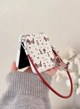 满屏苹果腊肠狗适用折叠屏荣耀MagicVFlip手机壳皮质MixFlip中轴保护华为pocket2三星zflip6斜跨N3手提绳W25