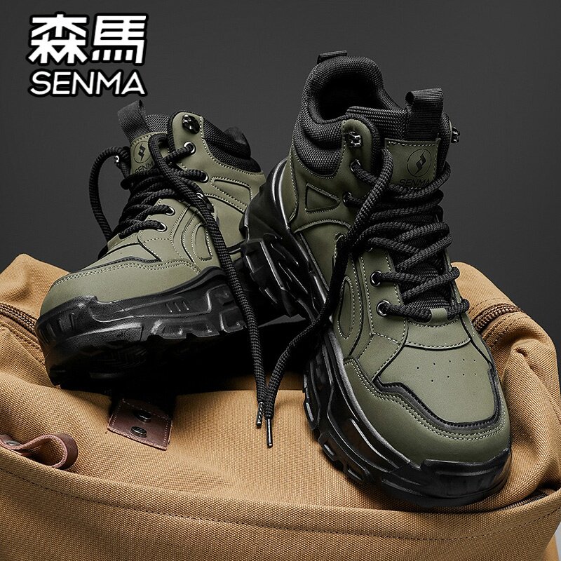 森马马丁靴男鞋春季高帮美式复古工装靴运动休闲户外防滑登山鞋子