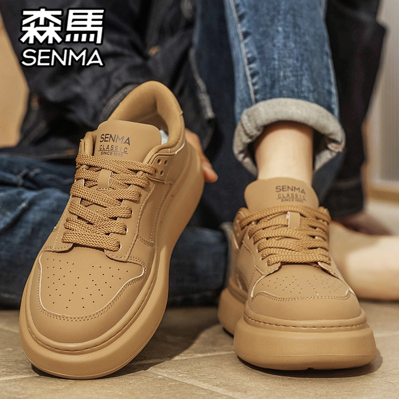 森马男鞋冬季潮流百搭男士复古低帮板鞋运动休闲厚底增高真皮潮鞋