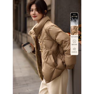 【新中式水貂毛拼接装饰扣羽绒服】冬季百搭时尚羽绒服