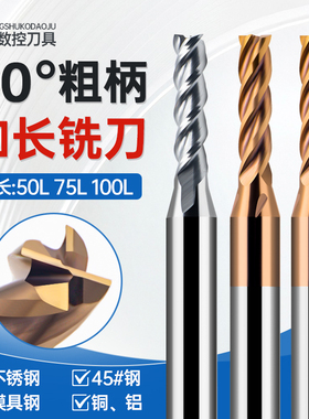 60度粗柄加长铣刀钢用铝用D6变径铣刀钨钢合金6柄变柄平铣刀