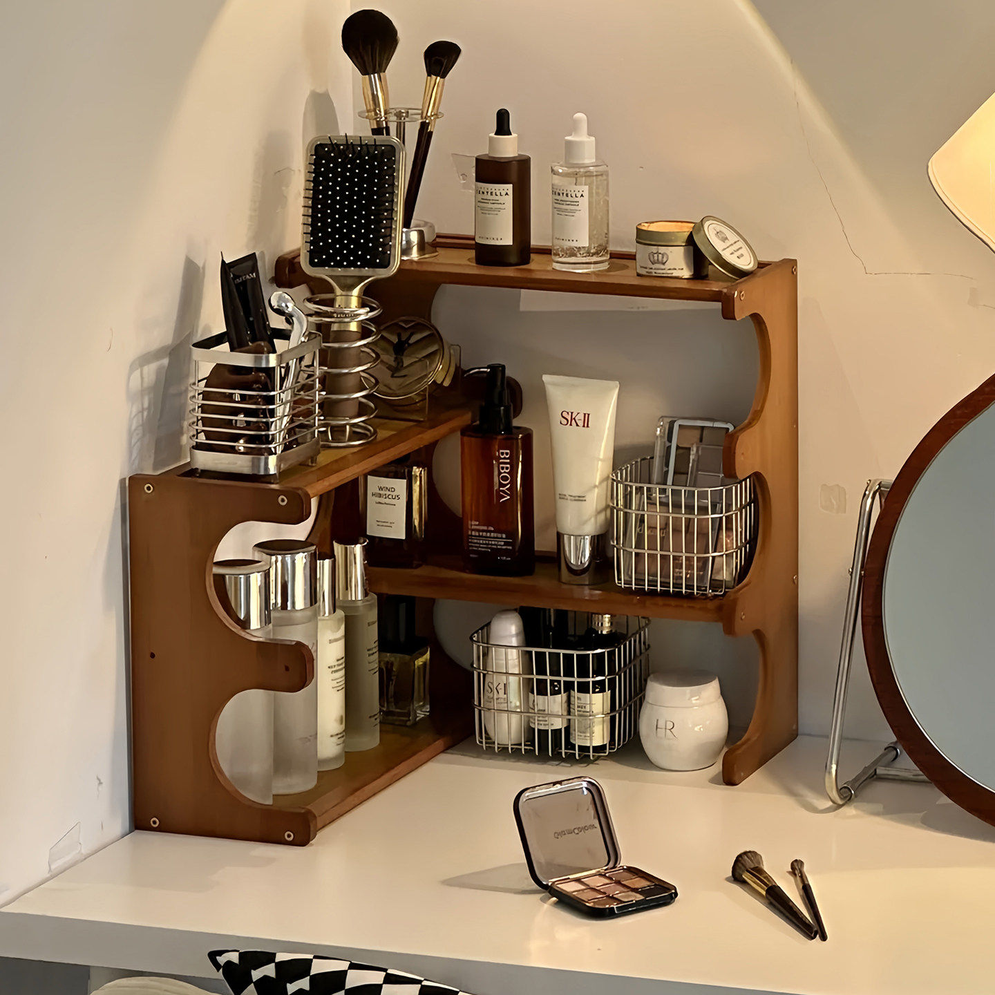 化妆品置物架转角架桌面护肤品收纳多层实木化妆台家用高端精致,收纳整理,桌面收纳盒,淘宝优惠券,粉丝福利购,淘宝优惠卷