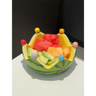 西瓜水果盘带叉子陶瓷大容量瓜子零食坚果盘创意厨房家用2026新款