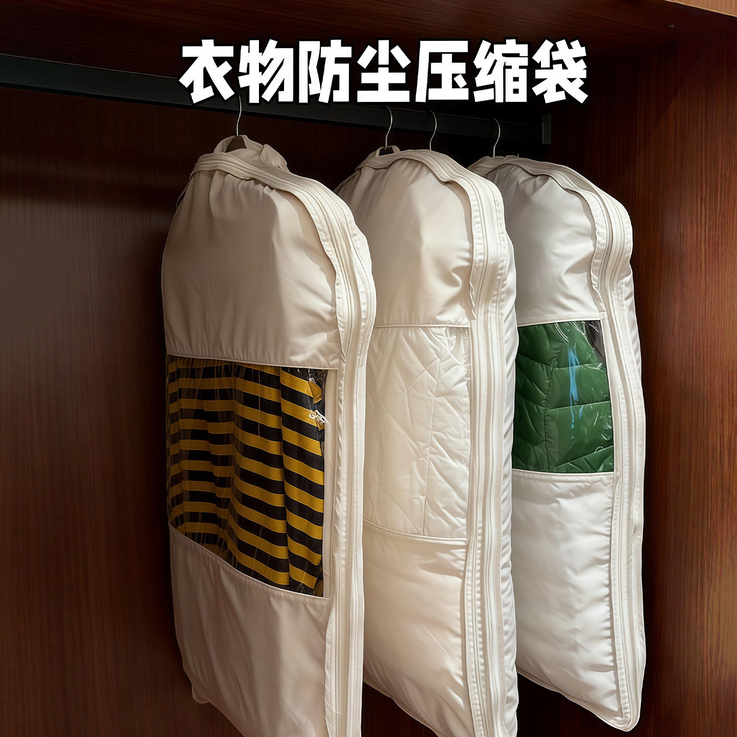 羽绒服压缩收纳袋换季衣物家用衣柜悬挂式整理防尘罩透明防潮罩