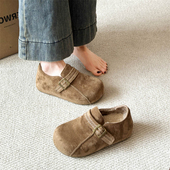 一脚蹬乐福鞋 春秋全包厚底内增高勃肯鞋 女2026冬新款 加绒毛0128n