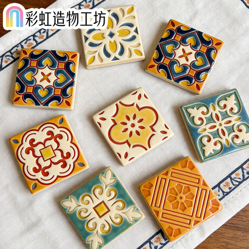 复古花砖冰箱贴模具创意方形花纹