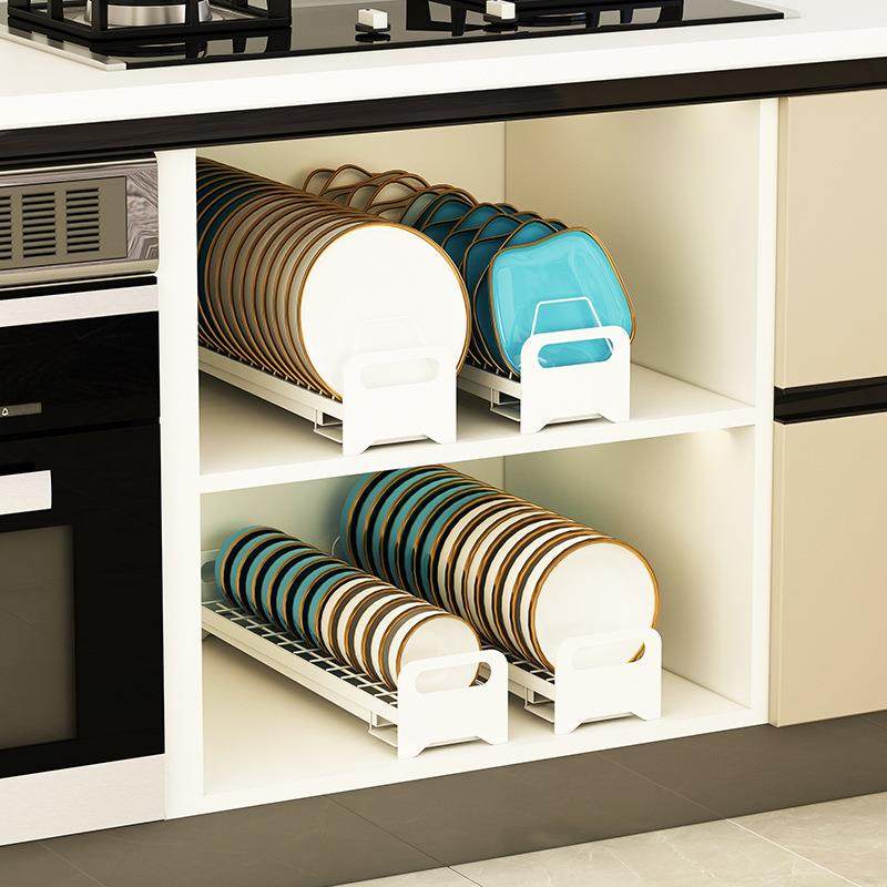 厨房抽屉碗架内置物架拉篮橱柜碗碟收纳架抽拉式放柜子里的沥水架