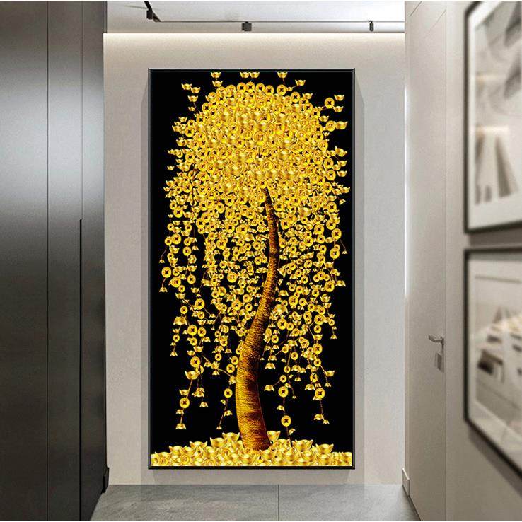 现代简约发财树十字线绣2019新款办公室店铺财源广进摇钱树十字绣