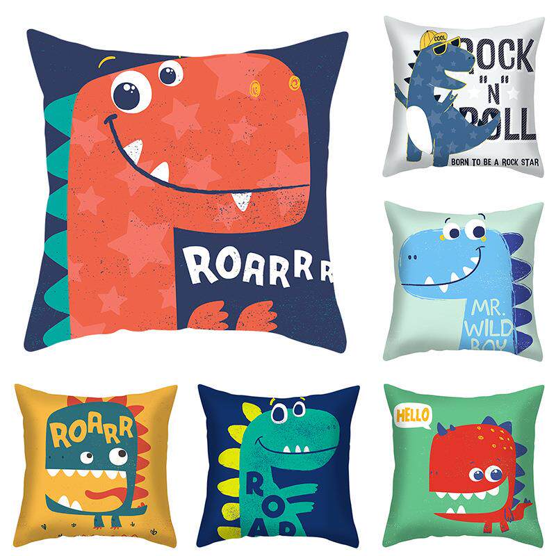 跨境热卖卡通恐龙抱枕套数码印花桃皮绒靠垫汽车沙发床靠枕套抱枕