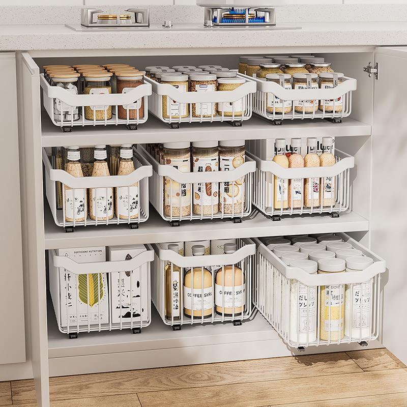 橱柜内抽屉置物架厨房收纳拉篮分层调料碗碟盘下水槽抽拉式储物盒