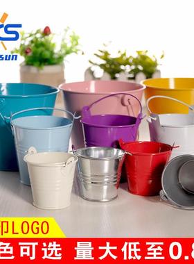 创意糖果色小铁桶马口铁工艺花盆摆件儿童手提铁皮小桶小铁桶迷你