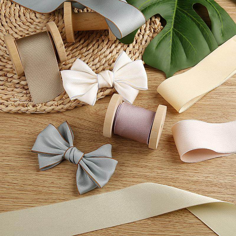 绸缎彩边双面蚕丝带蝴蝶结飘带发饰材料服装帽子发夹涤棉缎带