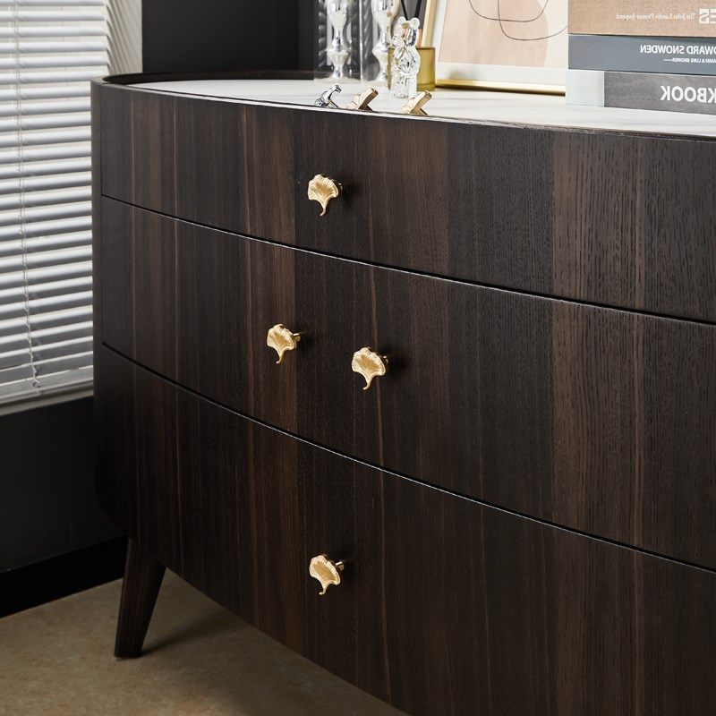 银杏叶黄铜拉手金色新中式复x古衣柜门把手抽屉柜子儿童房现代简