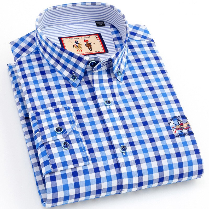 2024春夏季保罗纯棉长袖衬衫男士百搭格子全棉休闲衬衣薄款男上装