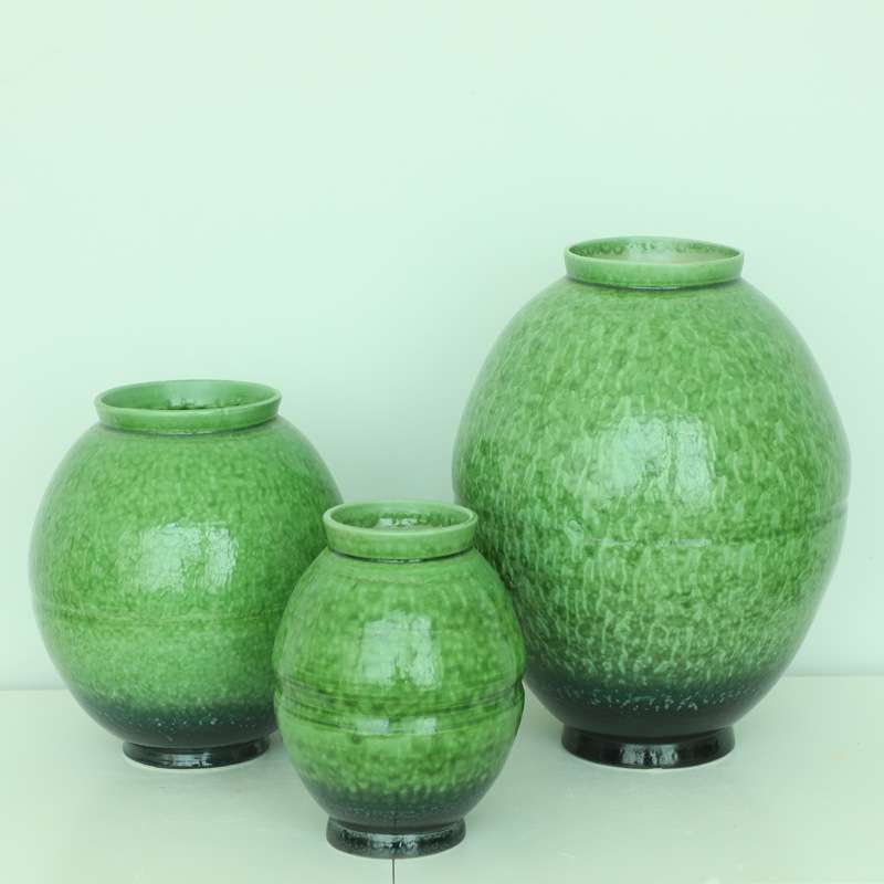 景德镇陶瓷花瓶翡翠绿色粗陶花器客厅插花摆件装饰复古罐子