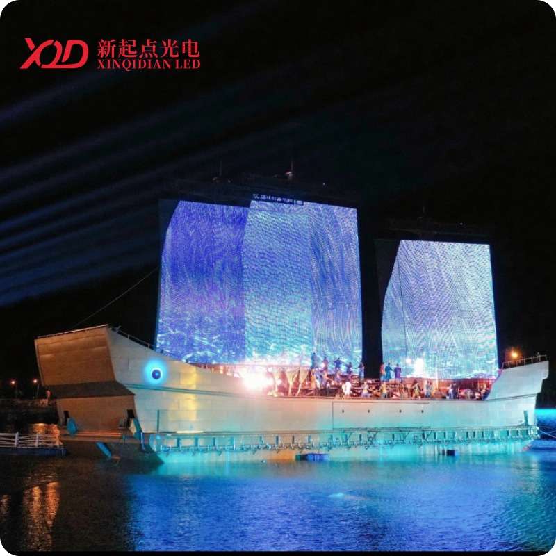 高清户外防水透明全彩H2020单灯P80柔性LED新媒体像素屏LED网格屏