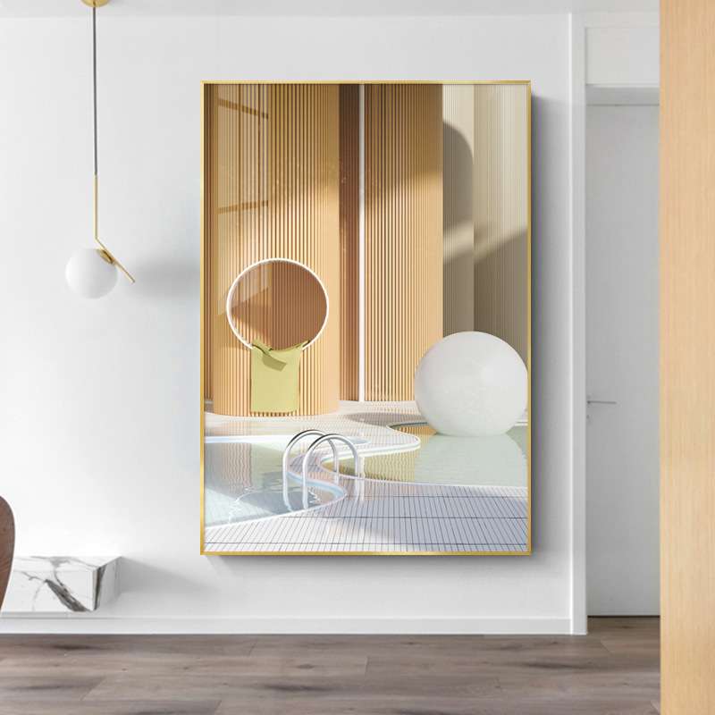 入门处大幅装饰画转角玄关关画大尺寸现代轻奢建筑走廊过道莫挂画