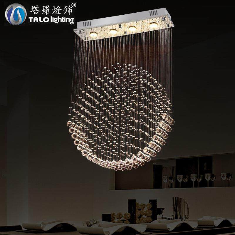 led水晶吊线灯圆形现代简约餐厅吊灯饰创意卧室灯具客厅水晶吊灯