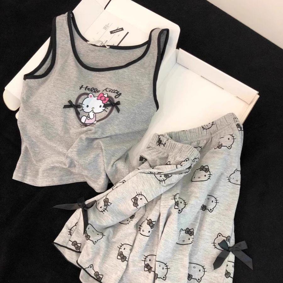 带胸垫HelloKitty吊带睡衣女夏季薄款背心短裤卡通可爱家居服套装