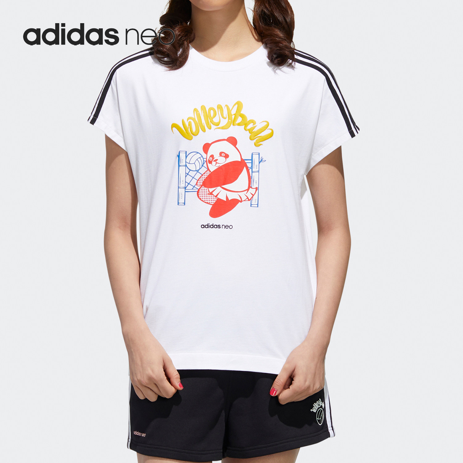 Adidas/阿迪达斯正品Neo女士运动休闲印花透气短袖T恤GK1561