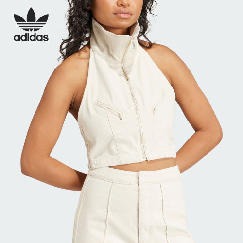 Adidas/阿迪达斯正品三叶草女士运动修身翻领马甲背心IS3580