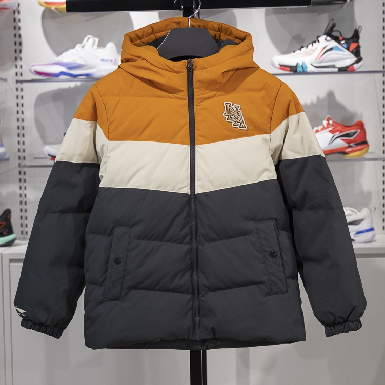 李宁正品运动生活系列男大童防泼水潮流撞色宽松羽绒服YYMU051-1