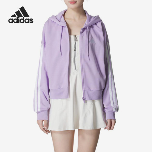 Adidas/阿迪达斯正品2025女士连帽运动跑步健身外套JY3135