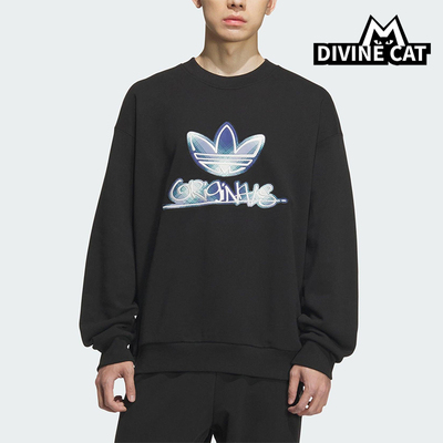 Adidas/阿迪达斯正品三叶草男士休闲圆领套头印花宽松卫衣KC0116