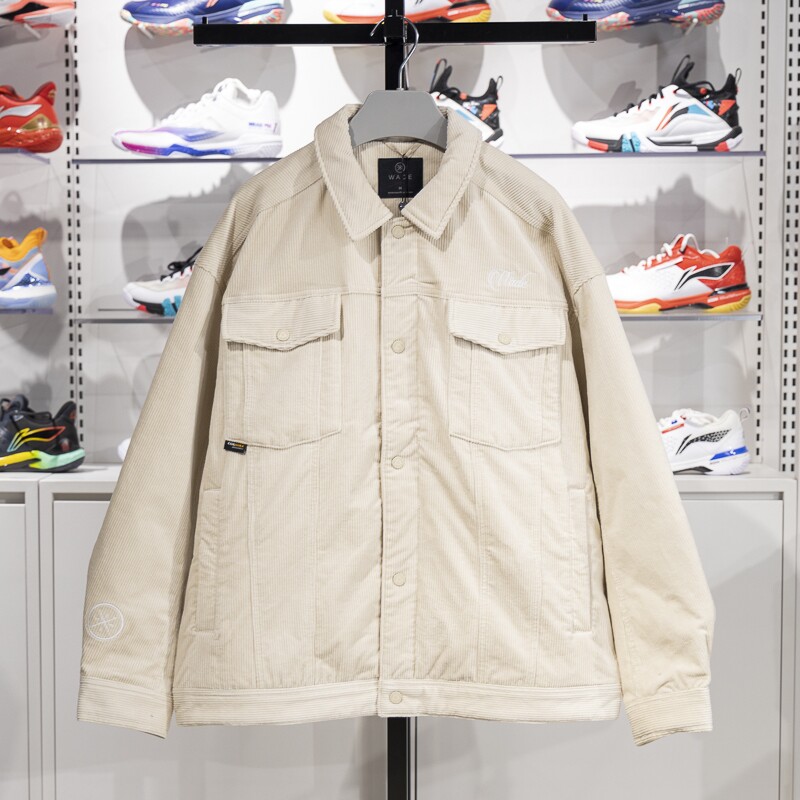 李宁正品冬季新款男子时尚翻领宽松保暖灯芯绒棉服外套AJMU029-6