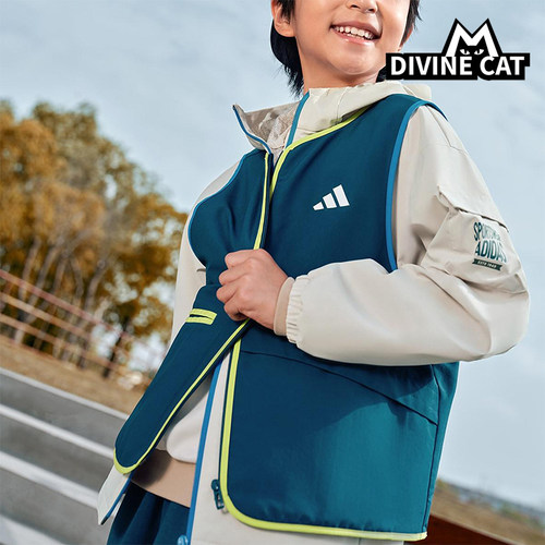 Adidas/阿迪达斯正品2025秋季款儿童梭织连帽二合一外套KC5339