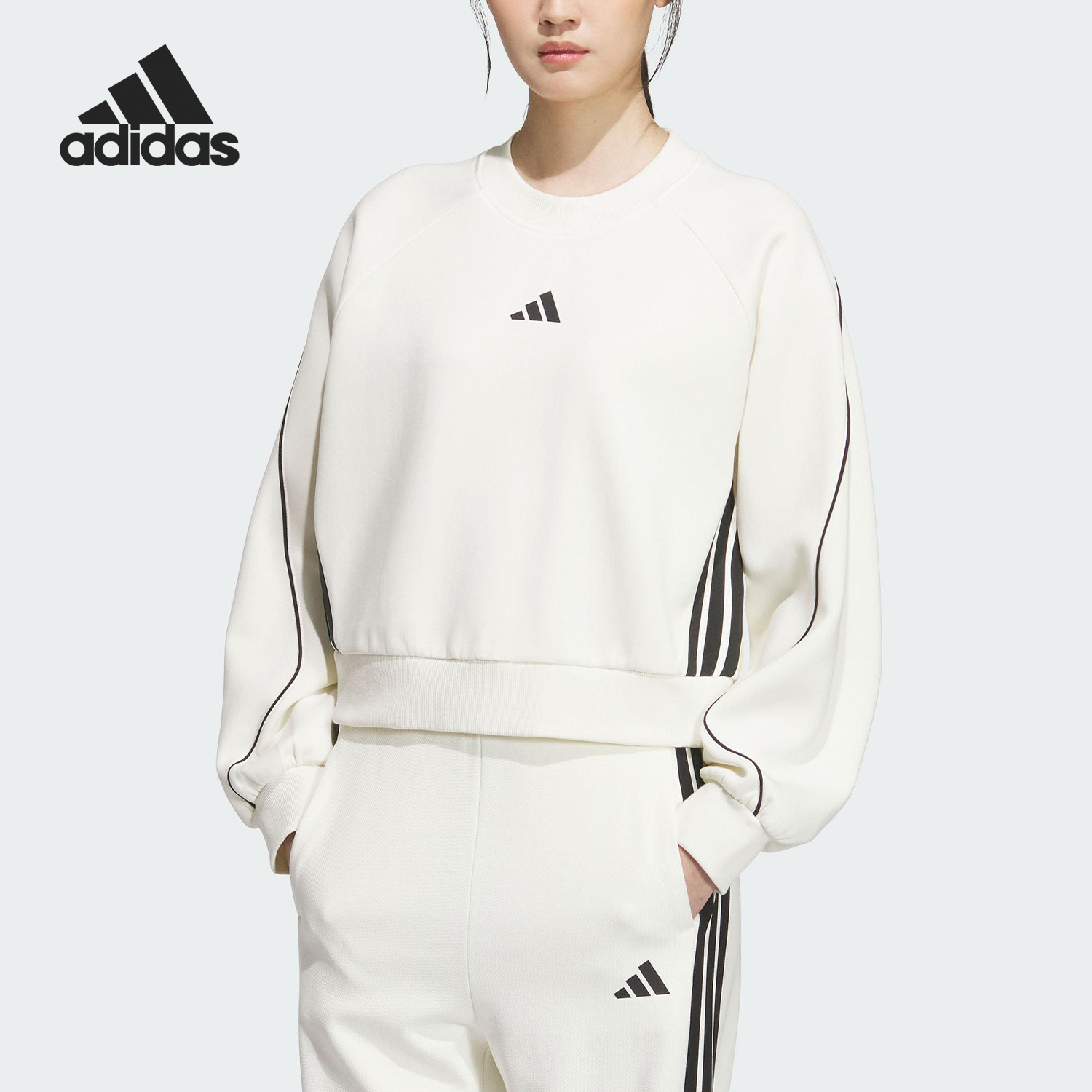 Adidas/阿迪达斯正品春秋女士宽松圆领短款休闲卫衣KB7601
