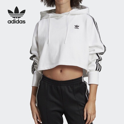 Adidas/阿迪达斯正品三叶草女子短款休闲连帽套头衫卫衣 ED7555