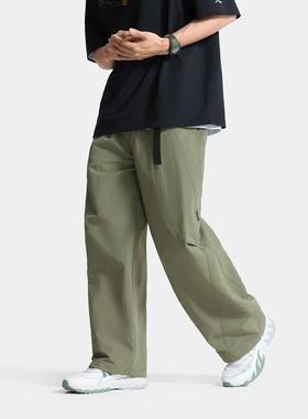 李宁正品CF溯男子拒水防泼宽松直筒户外运动潮流伞兵裤AYKV197