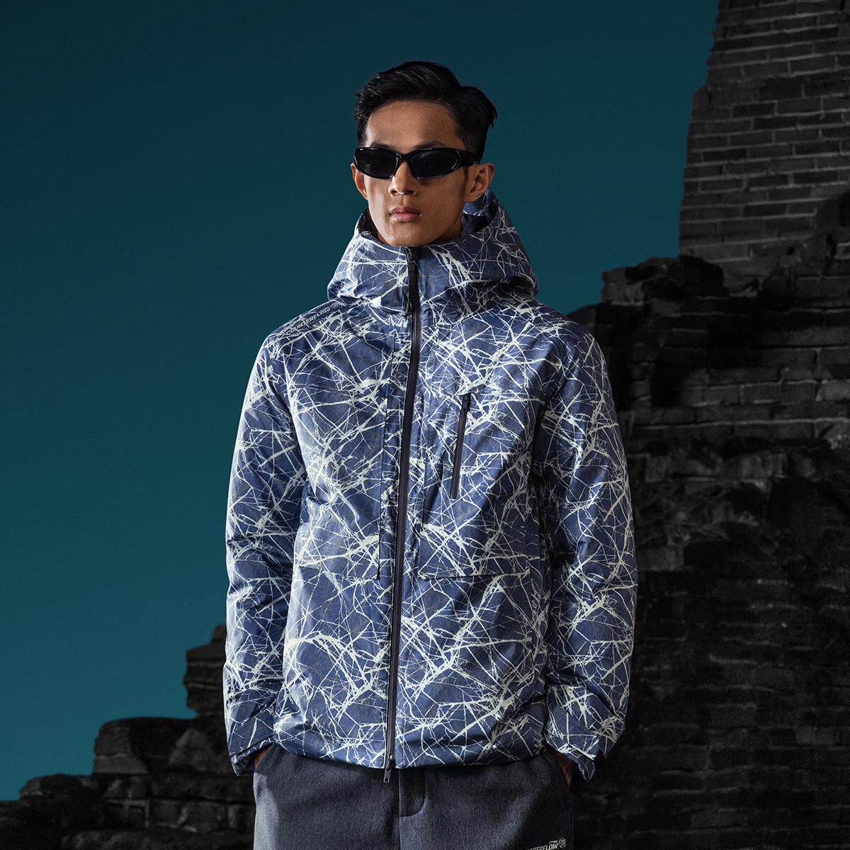 李宁正品户外CF溯男子防风排湿防雨宽松保暖连帽羽绒服AYMV649