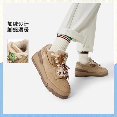 李宁正品2025冬季女子加绒保暖复古潮流低帮防滑休闲板鞋AGCV444