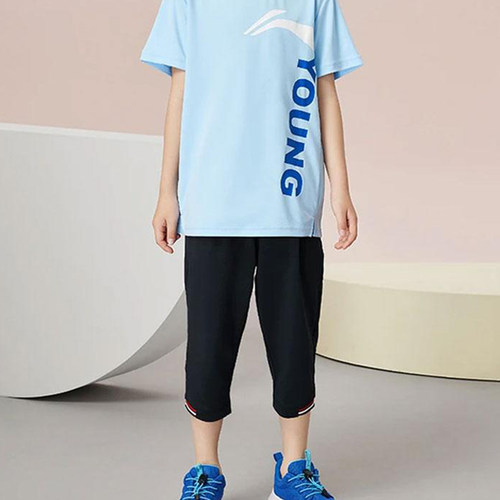 李宁正品运动生活系列男小童时尚简约针织直筒七分卫裤YKQT031-2