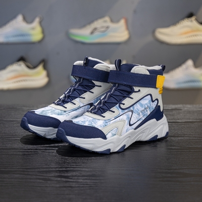 李宁正品冬季新款男女大童户外加绒保暖高帮运动休闲鞋YKCU186-37