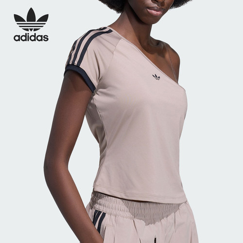 Adidas/阿迪达斯正品三叶草女士露肩斜肩休闲短袖T恤KY5181