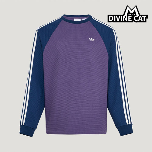 Adidas/阿迪达斯正品三叶草男女休闲华夫格拼接运动长袖T恤KV8868