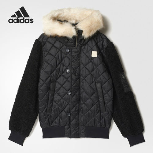 Adidas/阿迪达斯正品三叶草女子运动休闲棉服毛领保暖棉衣 AY4772