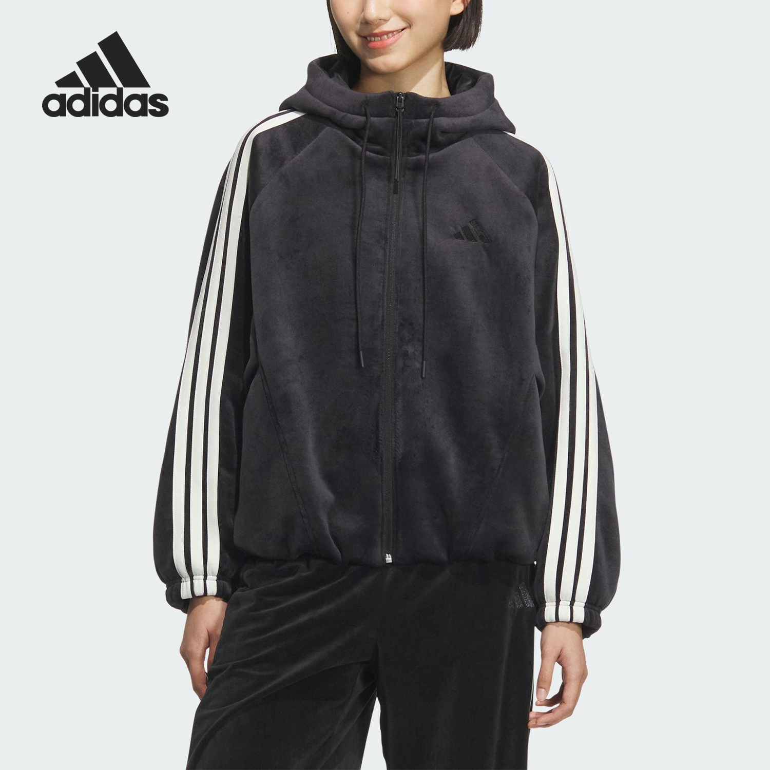 Adidas/阿迪达斯正品2025秋季款女士运动保暖连帽外套KB7606